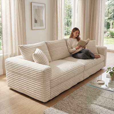 ((incomplete only 1 pcs )) Homy Casa Plush Corduroy Cloud Couch Sofa with Ottoman, Deep Seat Modular, Living Room Upholstered Sofa, Multi-color 3/4-Seat