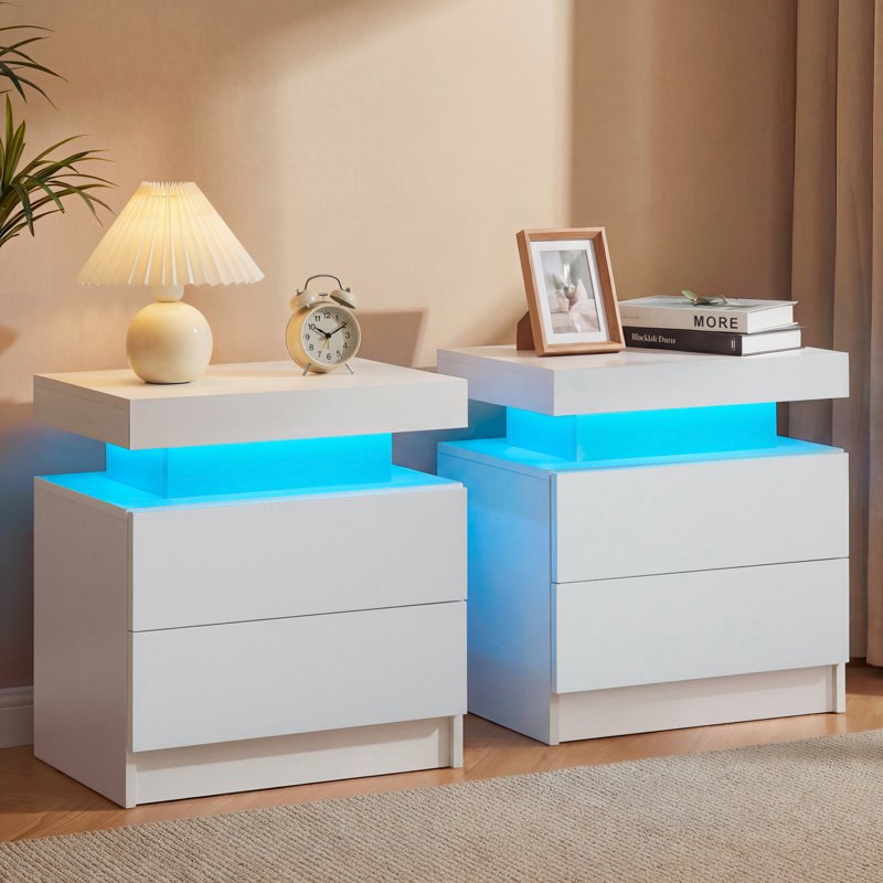 LED Nightstand with Drawers (Set of 2)