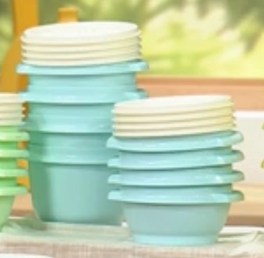 tupperware heritage 16pc round mini bowls set - blue with white lids