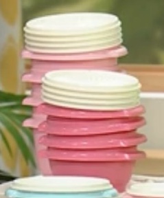 tupperware heritage 16pc round mini bowls set - pink