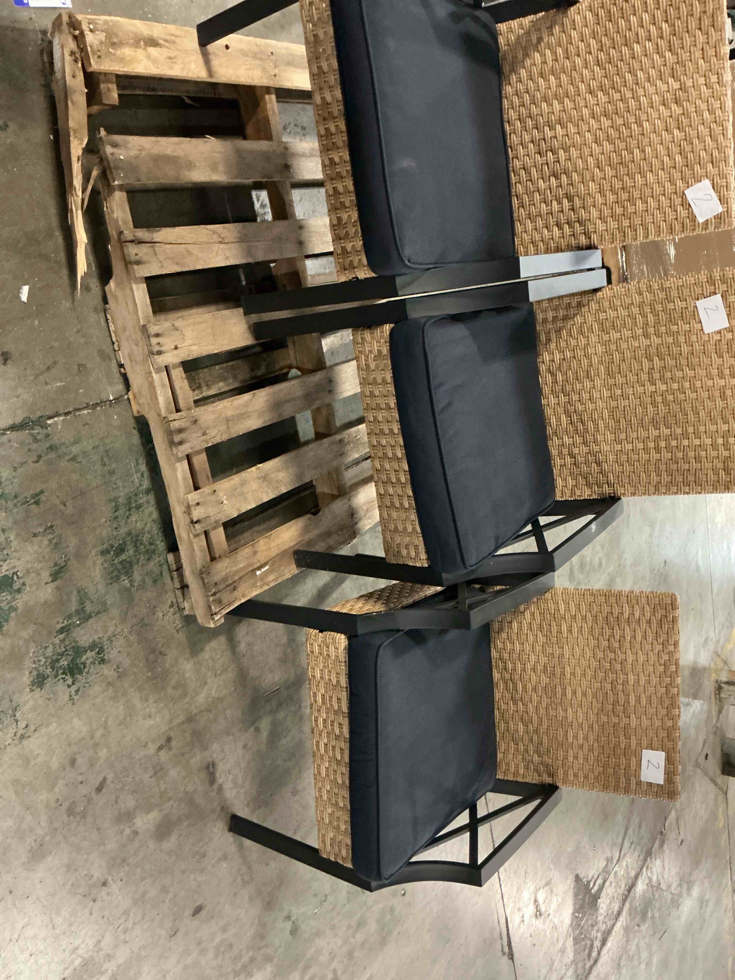 Condition photo showing Good Condition for  style selections kenwood set of 3 wicker black steel frame stationary dining chair with navy