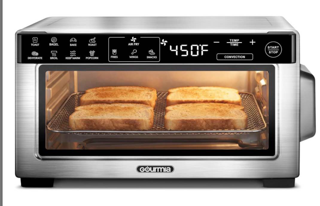 Gourmia 4-Slice Air Fryer Toaster Oven — Digital Countertop Oven with 12 Presets Stainless Steel