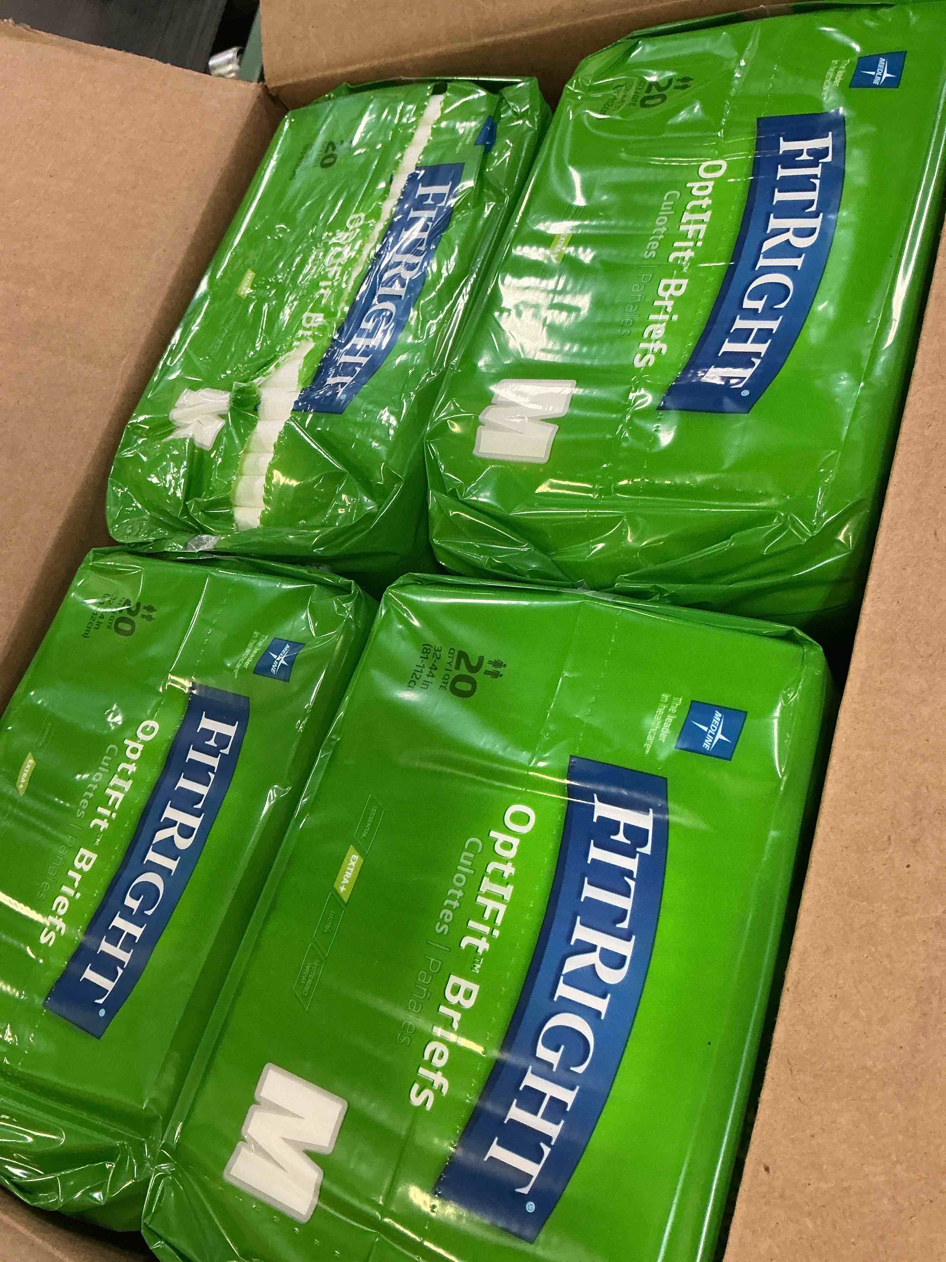 Condition photo showing Good Condition for fitright adult diapers, extra+ heavy absorbency, m (waist size 32in-44in), 80 count, optifit incontinence briefs for men and women, disposable, moisture-wicking, leak protection, 80 count medium