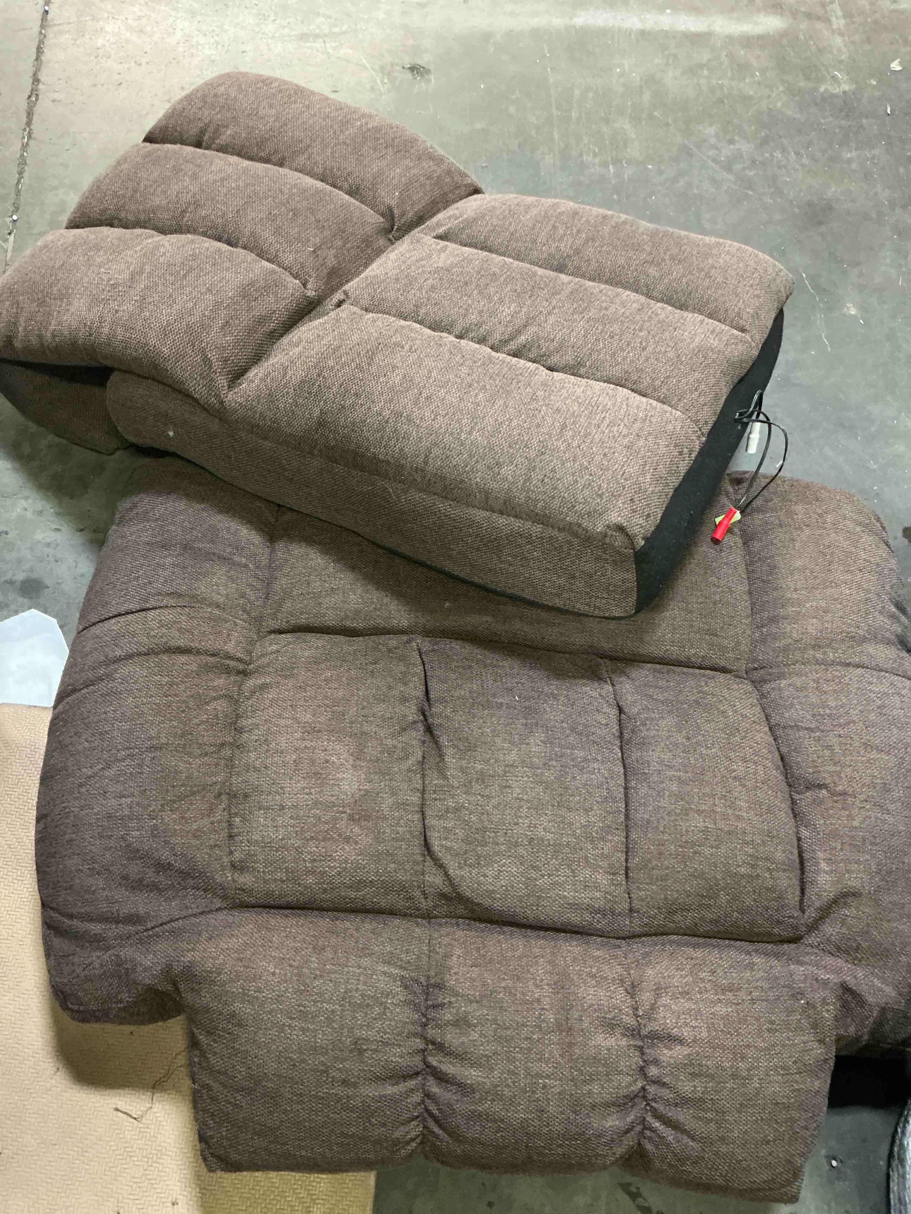 Condition photo showing As Is for (only backrest and seat )jioabl electric lift chair with two side pockets & cup holders, electric recliner with massage & heating functions, brown.