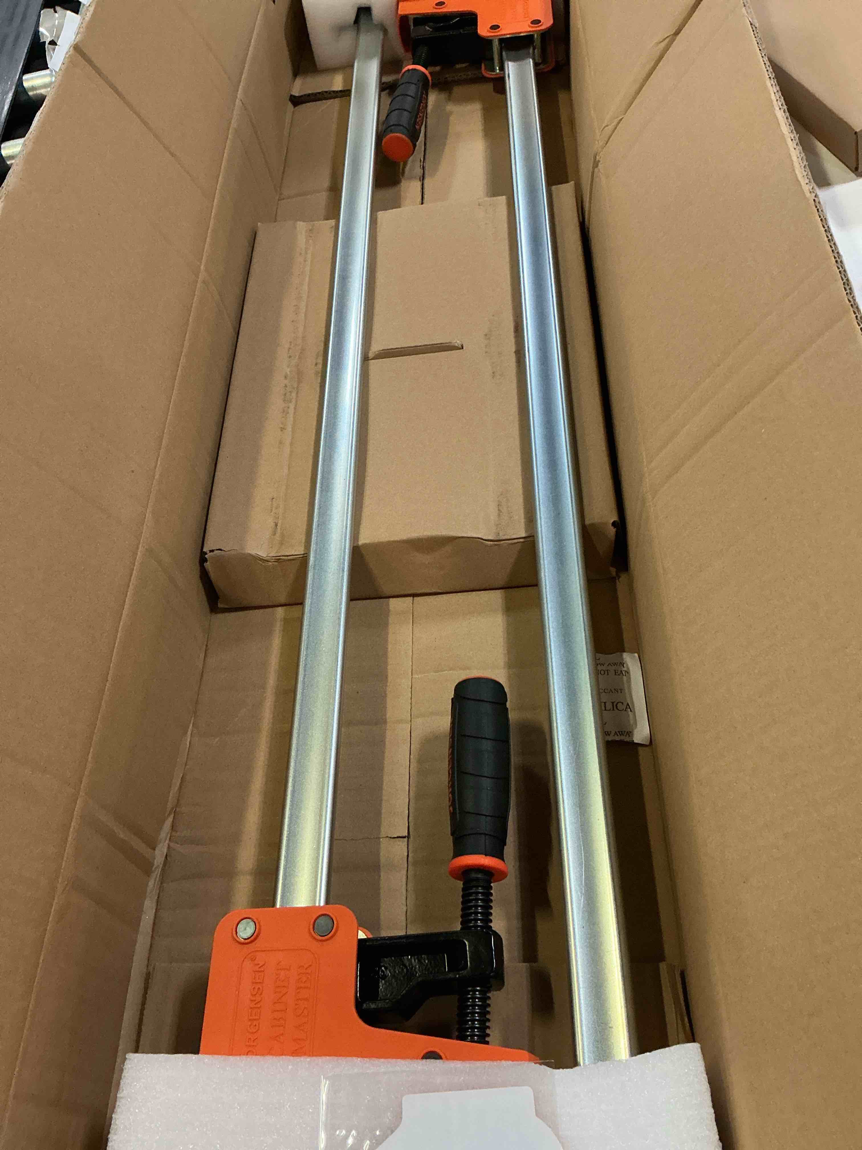 Condition photo showing Good Condition for jorgensen 36-inch parallel bar clamps set, 2200 lbs load limit, 2-pack | heavy-duty wood clamps, cabinet master bar clamps for woodworking glue-up, quick release, spreader function