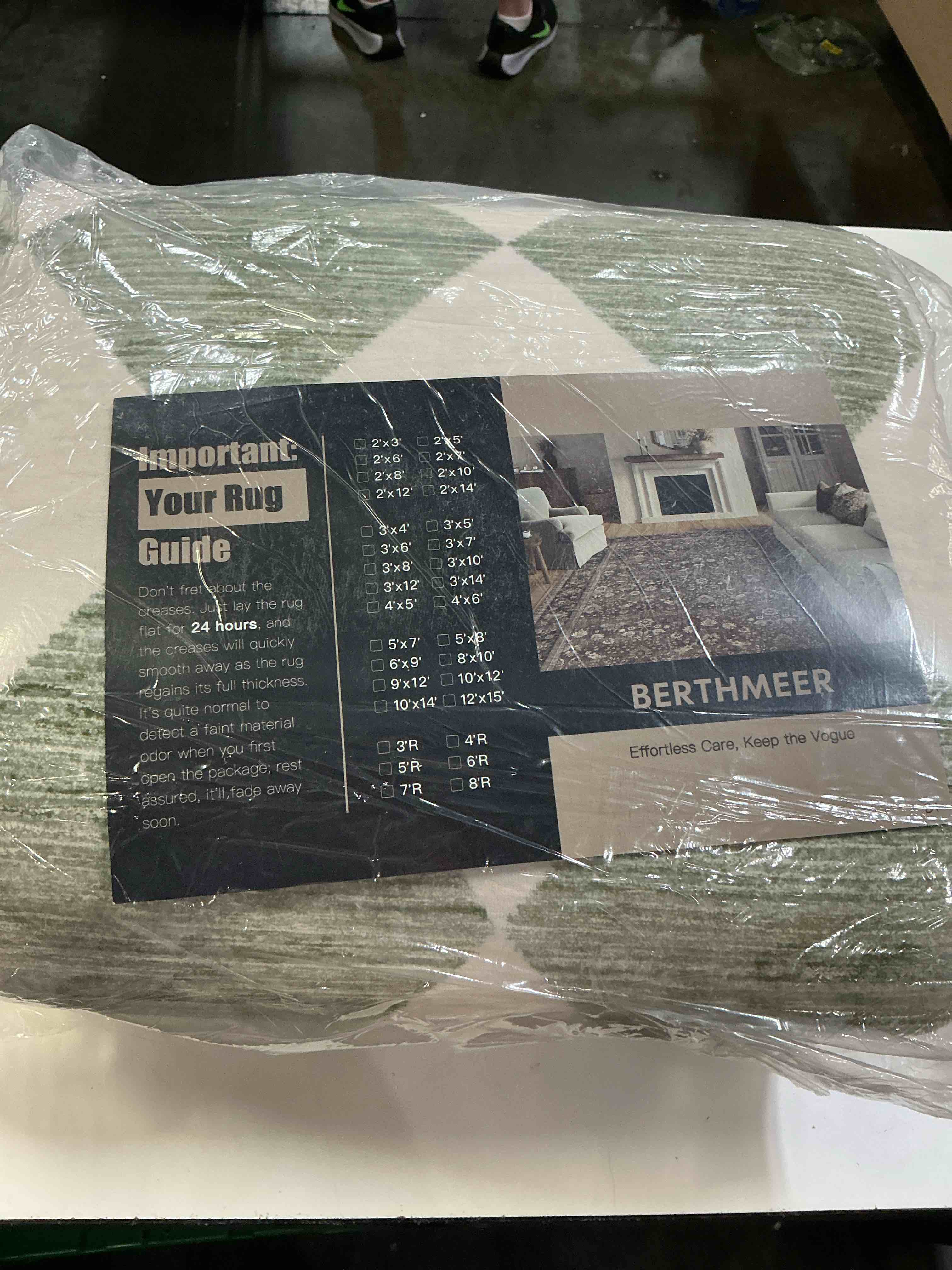 Condition photo showing Good Condition for berthmeer 8'x10' large area rugs for living room modern rhombus checkered rugs bedroom office dining room farmhouse geometric contemporary washable non slip green rugs carpets, light green