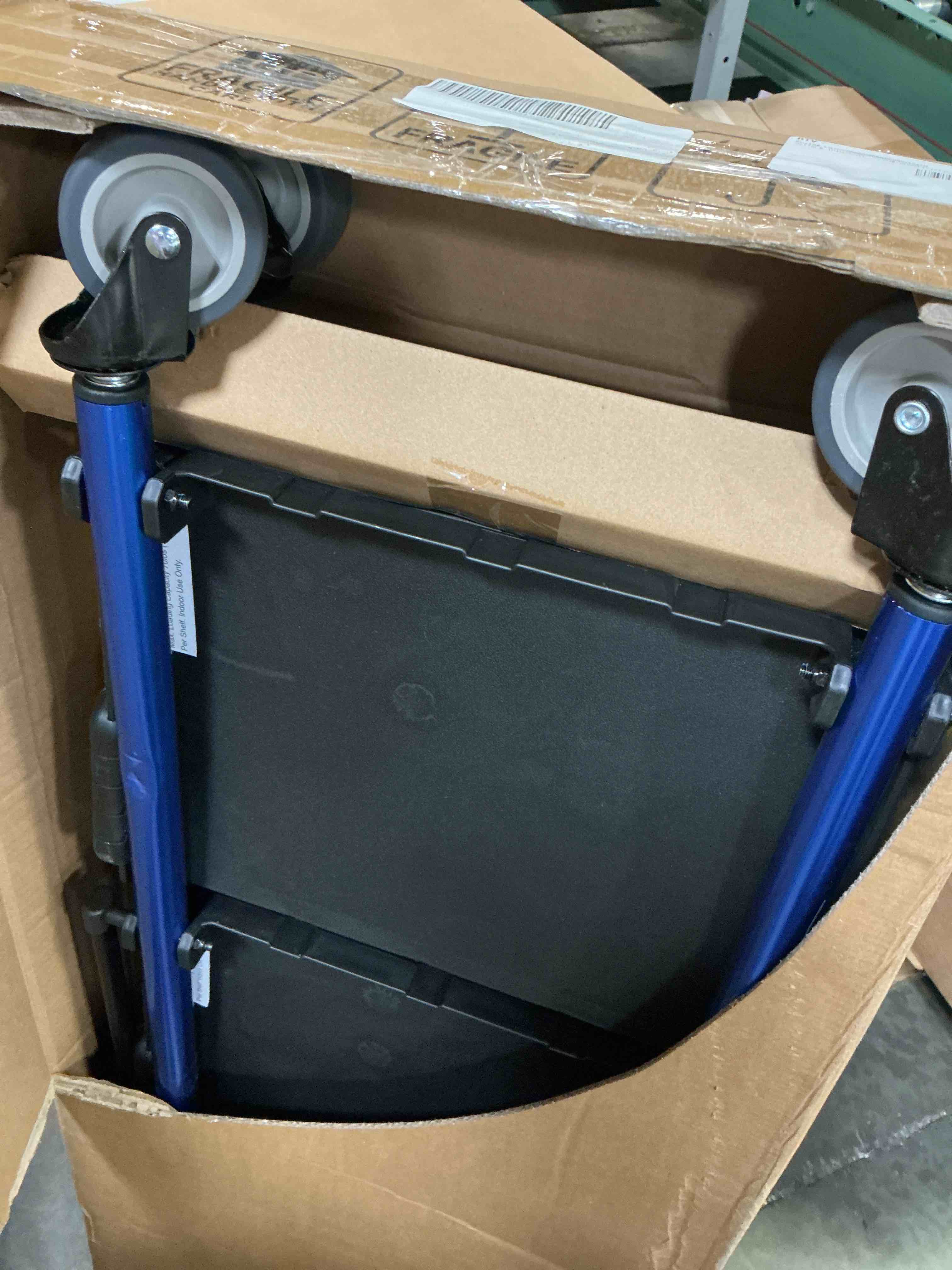 Condition photo showing Good Condition for workpro 3-tier folding collapsible service cart with wheels  210 lbs loading capacity  foldable rolling utility cart for garage  warehouse  home  restaurant  office