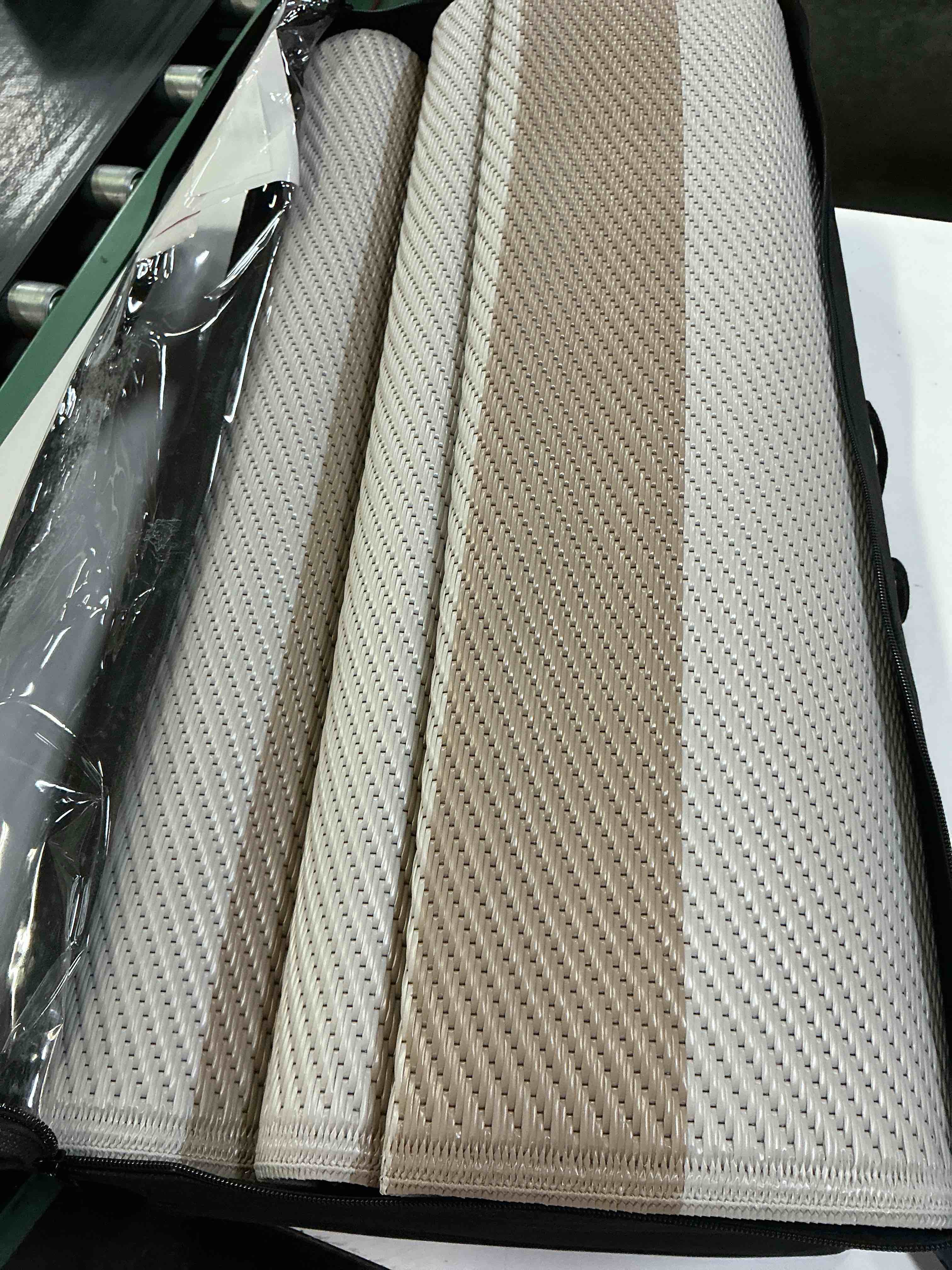 Condition photo showing Good Condition for outdoor area rugs 8'x10' striped patio rug washable woven camping rug | cotton indoor outdoor rug living room rug checkered rug floor carpet for living room/dining room/deck/backyard gray/white