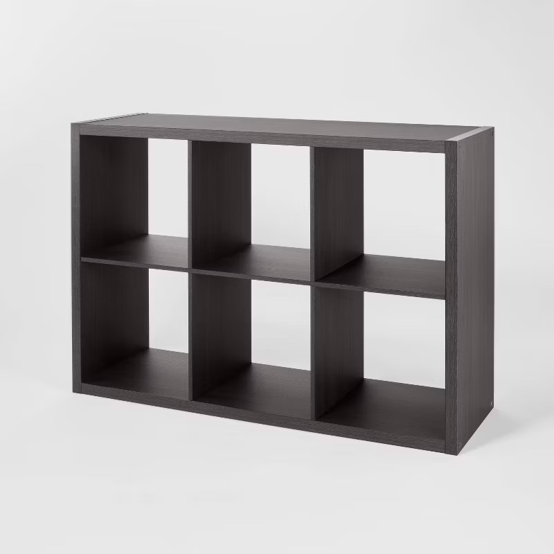 6 Cube Organizer Black Oak - Brightroom™: Versatile Shelving Unit, Bookshelf Style, 13" Compatible
