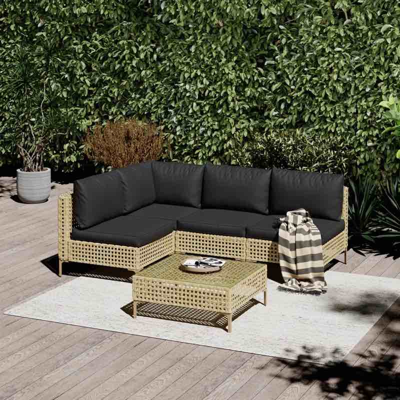 Kaveah 4 - Person Outdoor Seating Group with Cushions, Outdoor Conversation Set (SIMILAR TO STOCK PHOTO. TAN AND BEIGE)