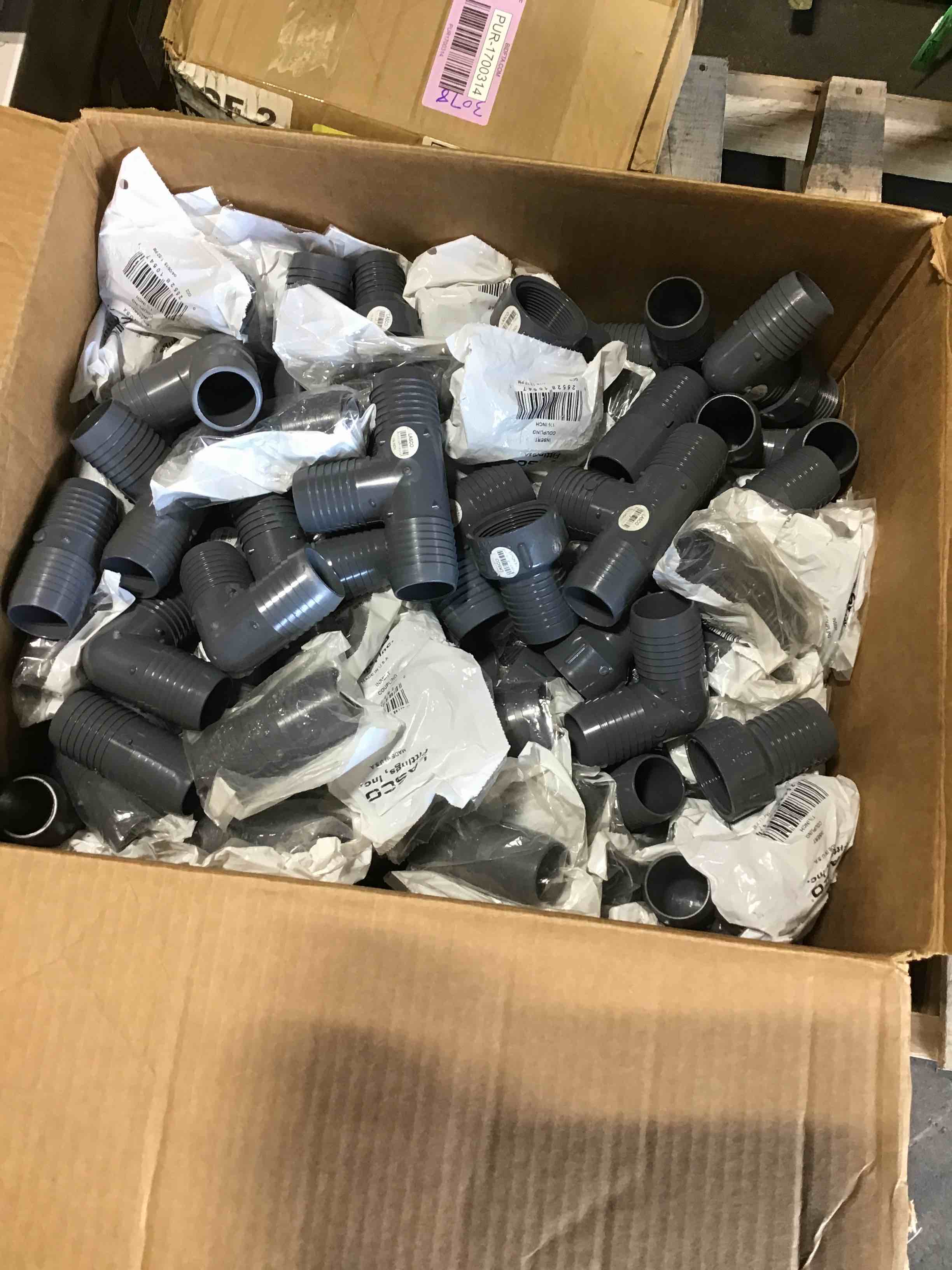 various 1 1/4 to 1 1/2 Lasko poly pipe fittings 