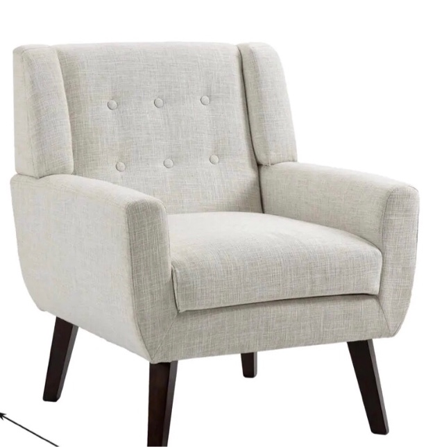 Mid-Century Modern Button Beige Accent Arm Chair
