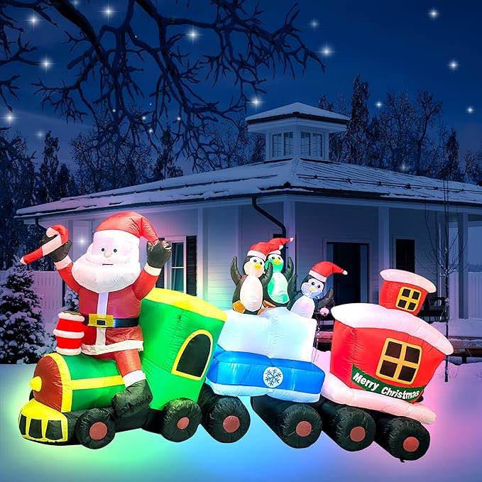 Inflatable Christmas Train With Santa and Penguins
