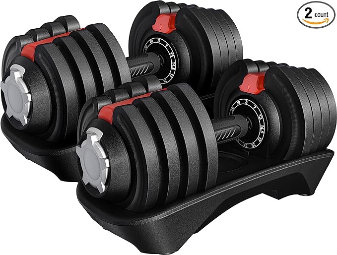 Yaheetech Adjustable Dumbbell Set 40LB/52.5LB/90LB Adjustable Dumbbells Fast Adjust Dumbbell Weight Set with Anti-Slip Handle and Tray for Men/Women Home Gym Strength Training Equipment Single/Pair
