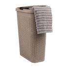 Mind Reader 40L Slim Laundry Hamper, Clothes Basket, Lid, Wicker Design, Plastic, 18"L x 10.4"W x 23.5"H Tan Single