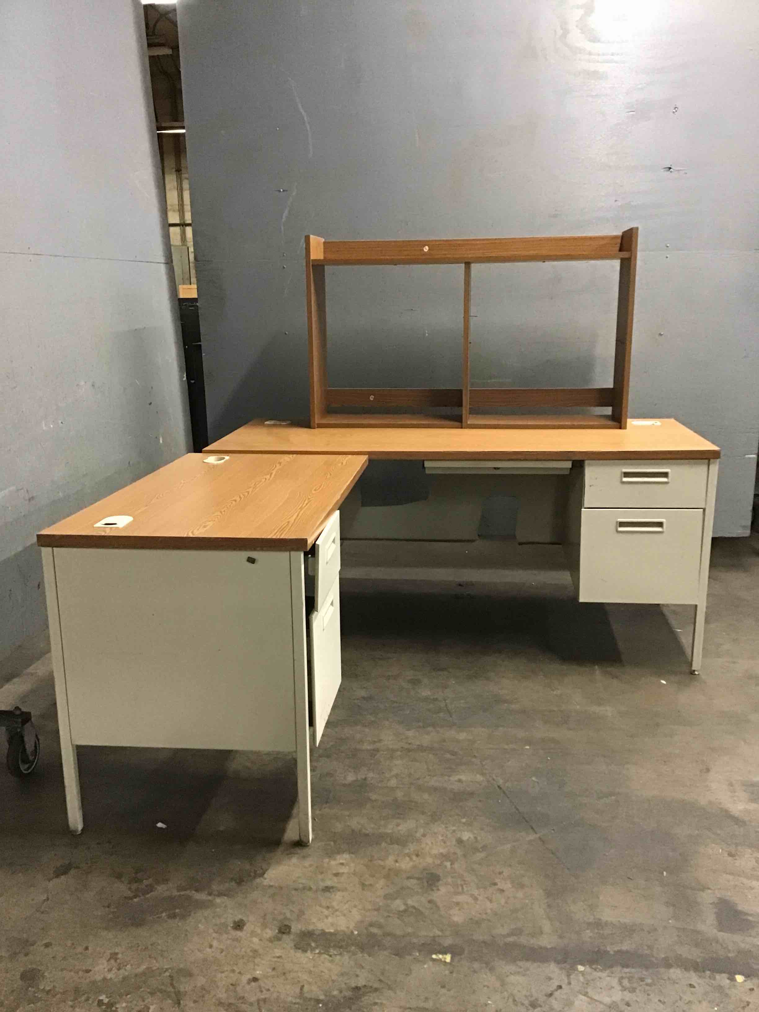Metal 5 Drawer Corner Desk With Wood Top