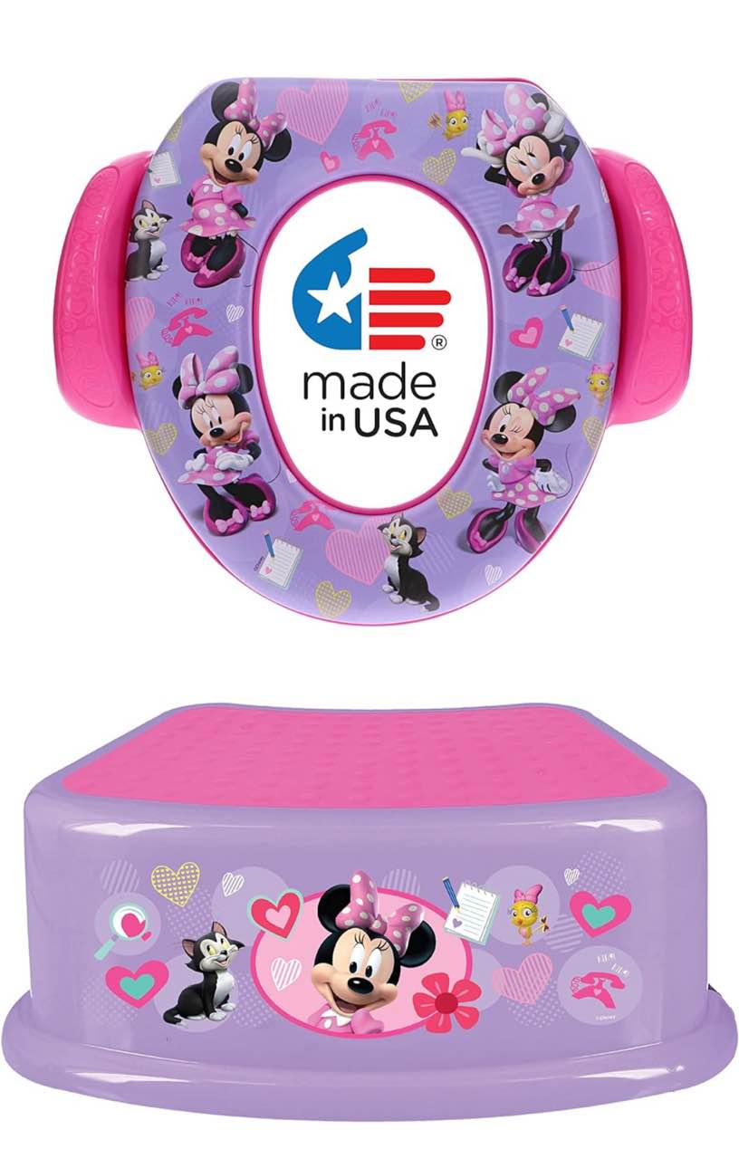 Disney Minnie Mouse Happy Helpers Bathroom Step Stool for Kids Using The Toilet and Sink - Kids Step Stool, Potty Training, Non-Slip, Bathroom, Kitchen, Lightweight