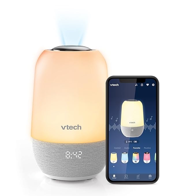 VTech BC8313 V-Hush Soothing Sleep Trainer with 200+ Stories/Songs/Sounds & Sleep Program. Portable Bluetooth HD Speaker, Multi-Color NightLight, Ceiling Projector & Record Your own Voice