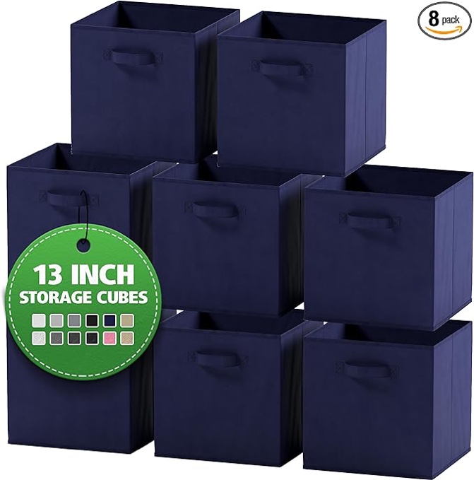 Fabric Storage Cubes for Cube Organizer - 8 Pack Heavy Duty Navy BlueStorage Bins - 13 Inch Cube Storage Bin, Use As A Clothes Storage Box In Closet, Baskets For Shelves or Cubbies Storage bins