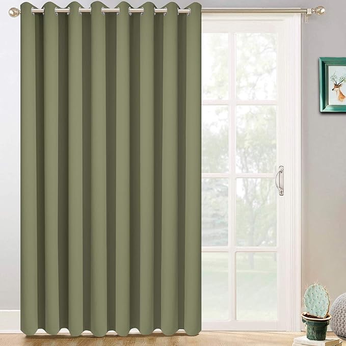 Yakamok Blackout Patio Curtains 100x84 Inches for Sliding Door Extral Wide Blackout Curtain Panels Thermal Insulated Room Divider - Grommet Top, 7' Tall by 8.3' Wide - Bronze Green 