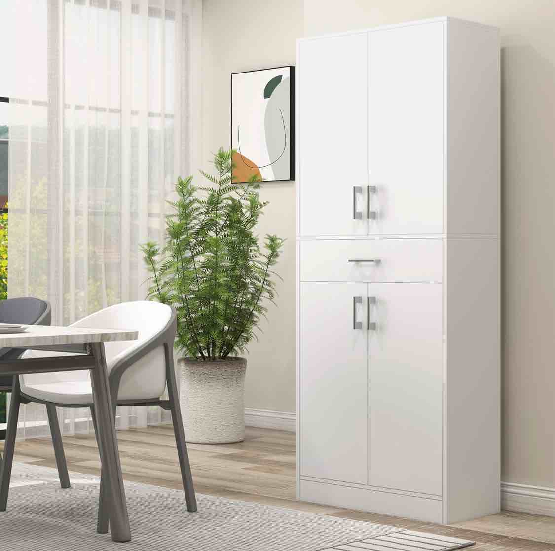 HOMCOM 71" Kitchen Pantry Cabinet with Drawer and Adjustable Shelf, Freestanding Tall Storage Cabinet with 2 Double Door Cupboards, White box (2/2) only 
