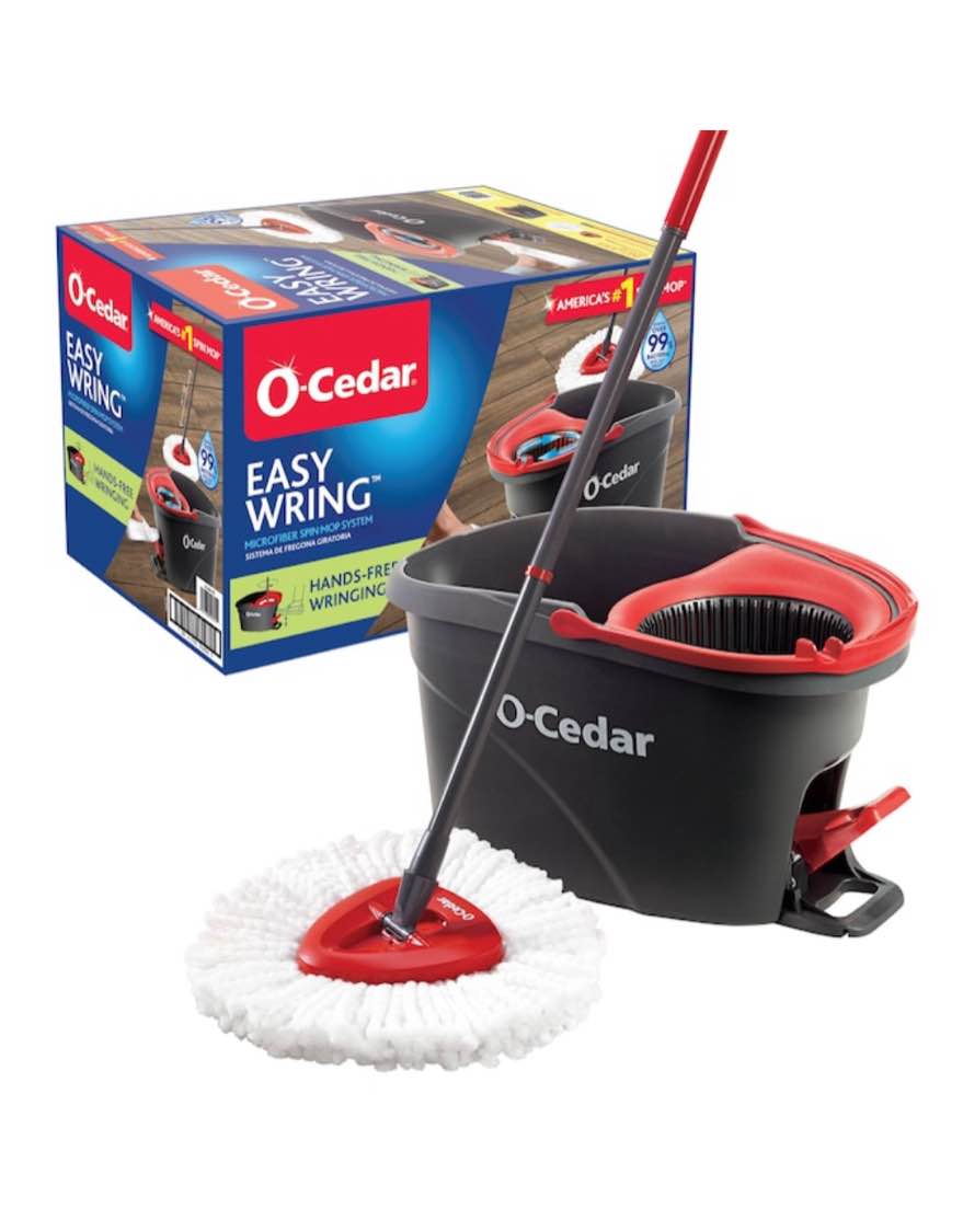 O-Cedar EasyWring Microfiber Spin Mop, Bucket Floor Cleaning System, Red, Gray