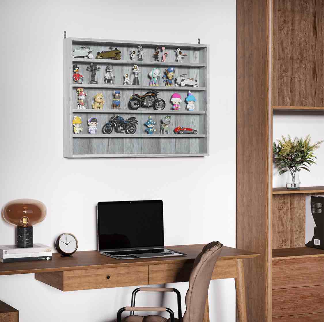 HOMCOM 5-Tier Display Cabinet, Glass Display Case with 2 Doors and Adjustable Shelves, Wall-Mounted, Grey