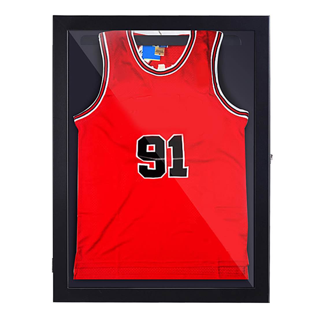 HOMCOM 32" x 24" Wooden Wall Mounted Jersey Memorabilia Shadow Box Display Case with Latch - Black