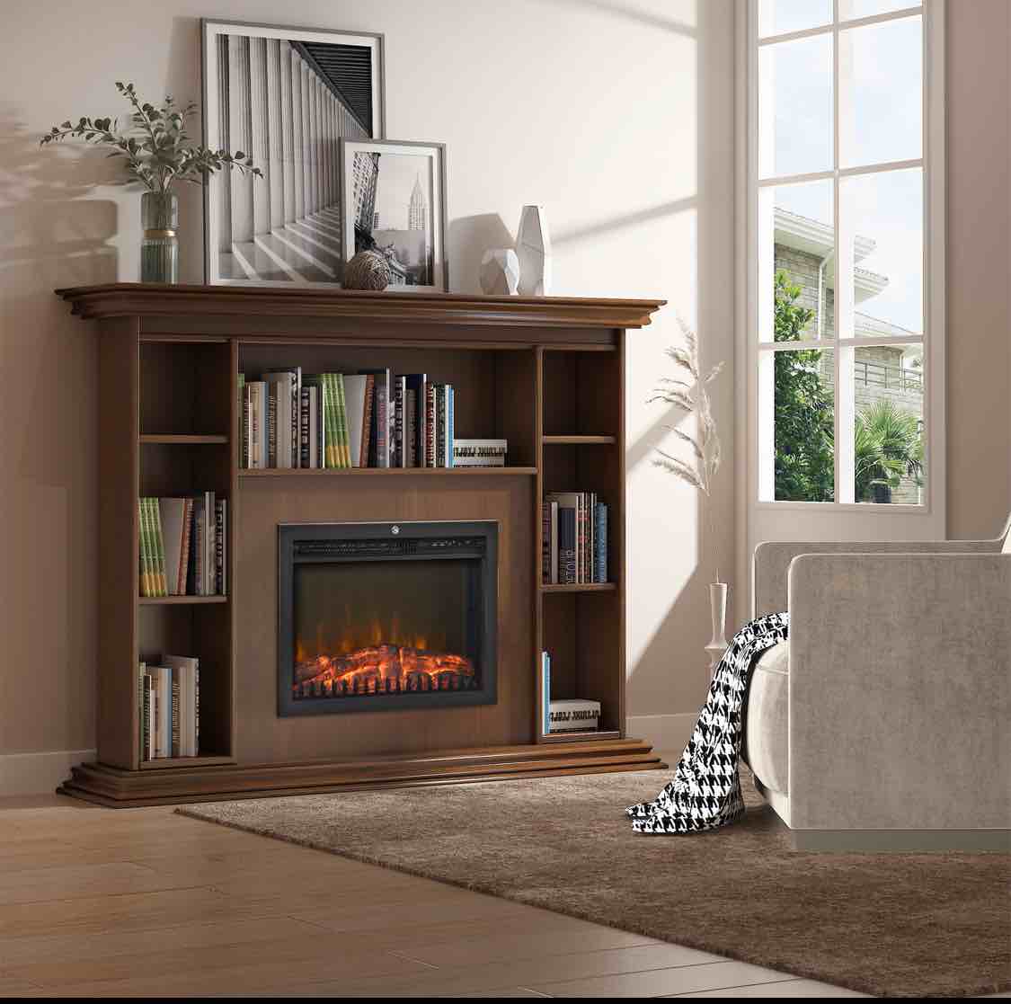 HOMCOM 24" Electric Fireplace Insert, Retro Recessed Fireplace Heater with Realistic Flame, Remote Control and Adjustable Brightness, 750/1500W, Black
