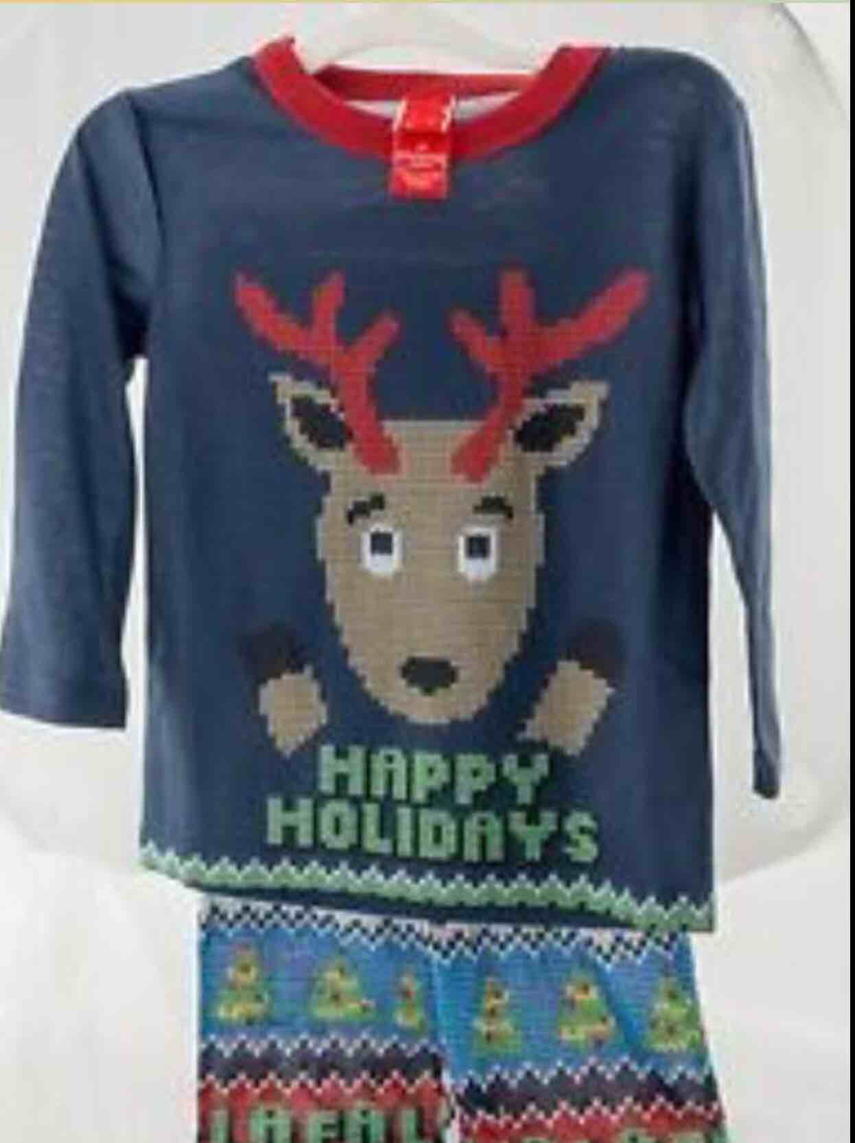 Target Ugly Christmas Sweater Happy Holidays Reindeer Blue L/s Pajamas