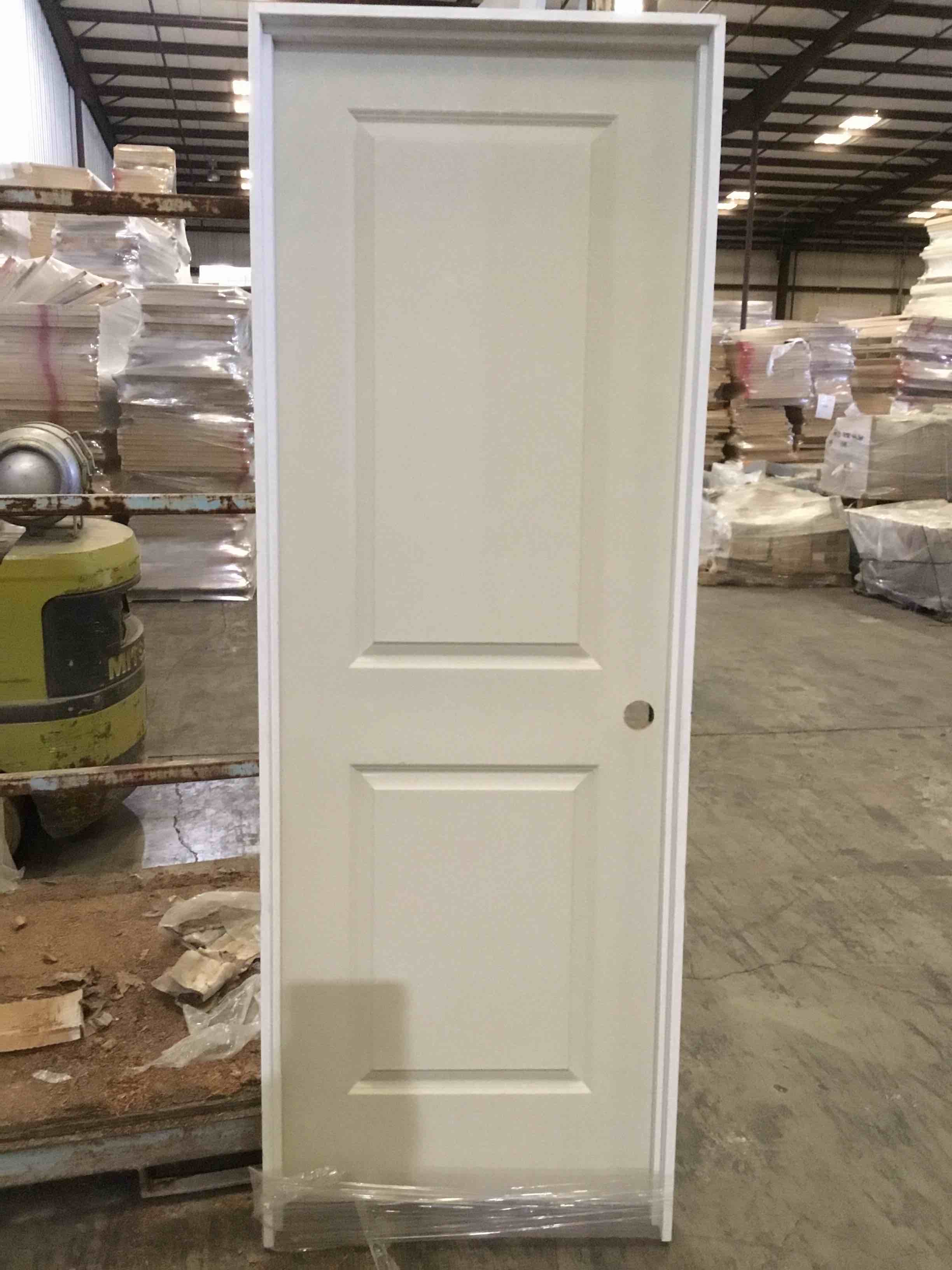 28 in. x 80 in., Pre-hung, MDF, Smooth, 2 Raised Panel, Single Pre-drilled, Satin Nickel Hinges, Left-handed, Hollow core door