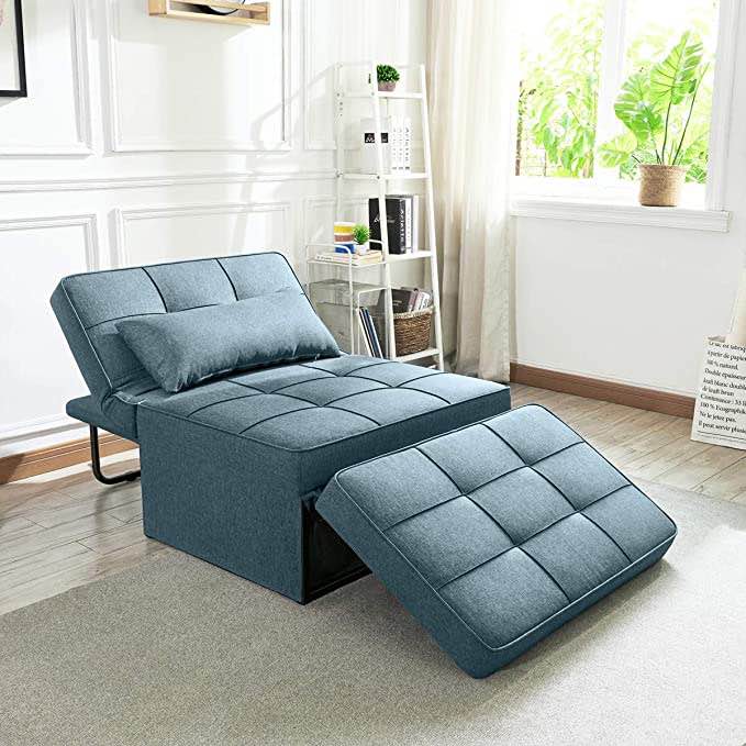 Vonanda Sofa Bed, Convertible Chair 4 in 1 Multi-Function Folding Ottoman Modern Breathable Linen Guest Bed with Adjustable Sleeper for Small Room Apartment, Dark