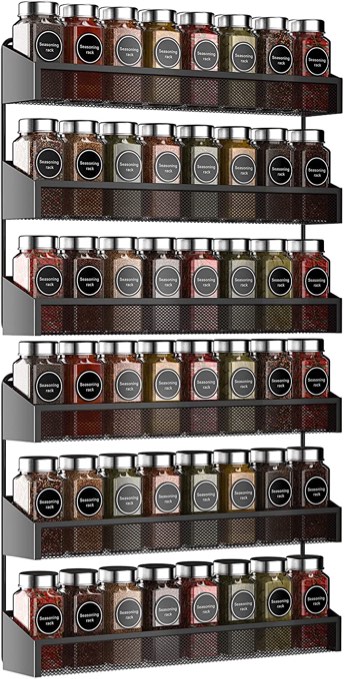 Auledio 2 Pack Spice Rack Organizer, 3 Tier Counter-top Stand or Wall Mounted Storage Rack Hanging Shelf for Kitchen Cabinet, Cupboard, Pantry Door Bathroom Shower Cosmetic (Black)
