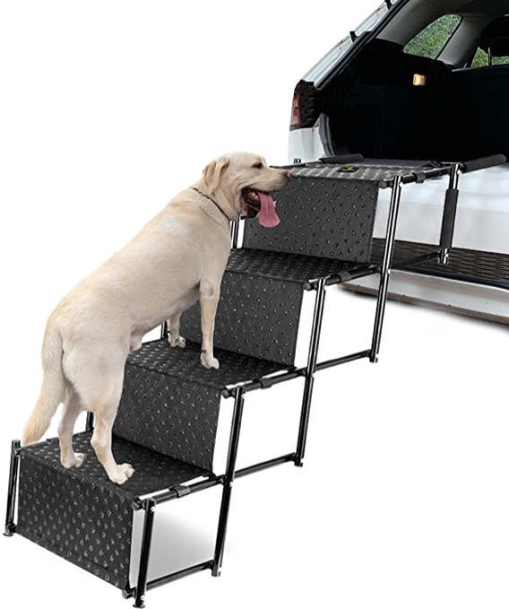 Accordion Folding Pet Ramp for Indoor Outdoor Use, Lightweight Portable Auto Dog Ladder, Great for Cars, Trucks and SUVs Cargo, Couch and High Bed, 4 Steps