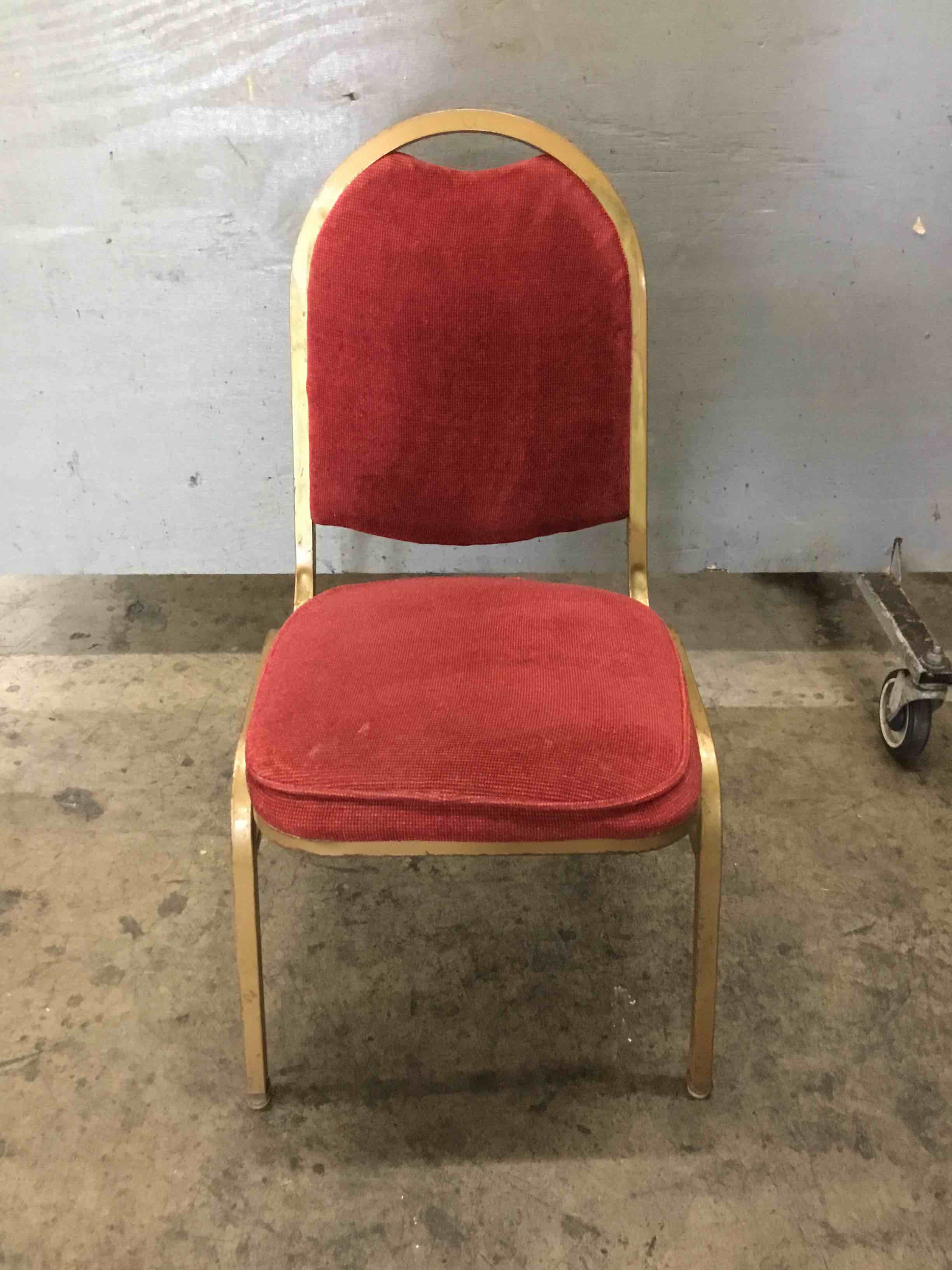 Gold Metal Banquet Chair With Red Cushion Seat And Back 