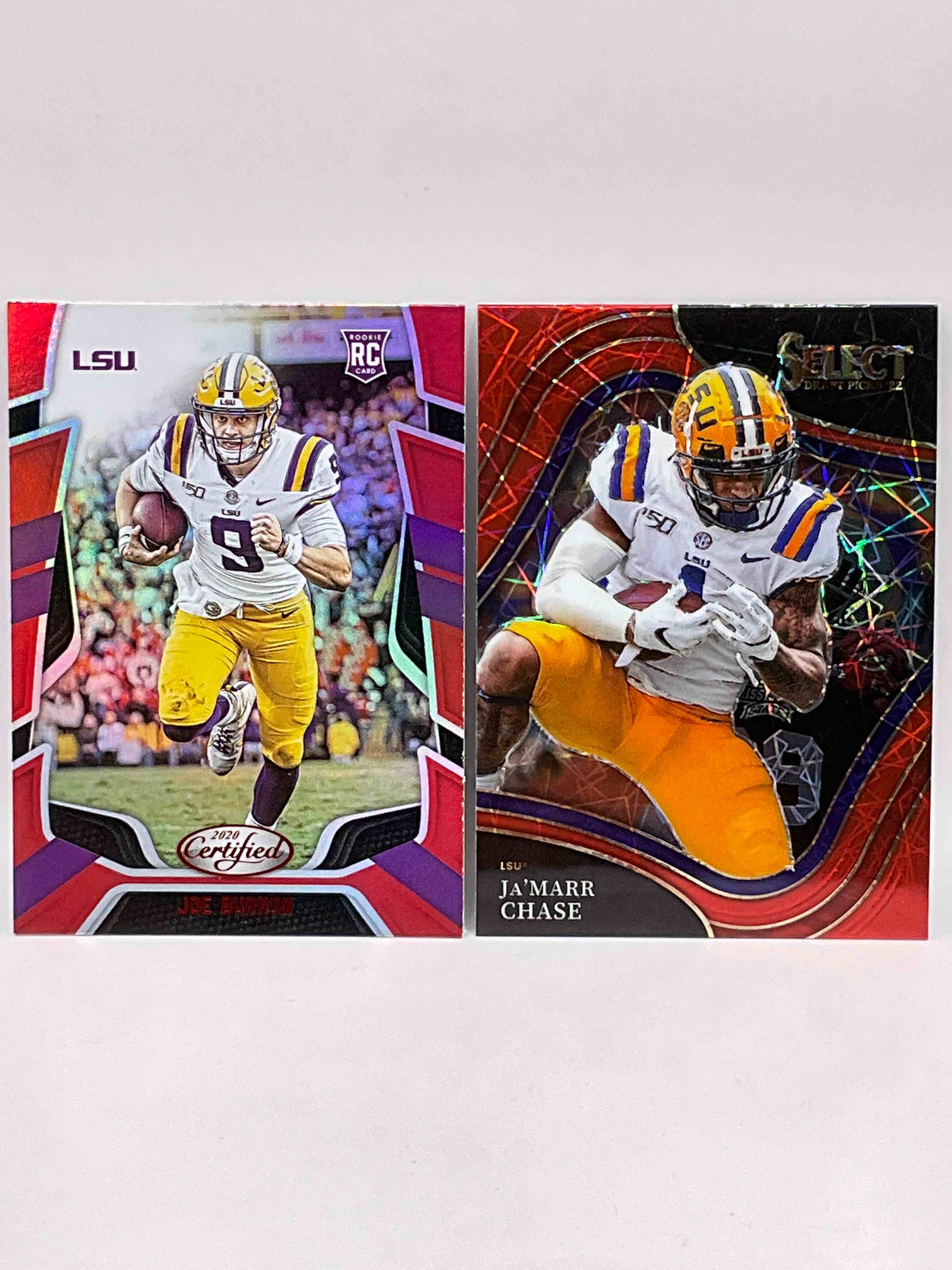 LSU Brothers! Joe Burrow Panini Certified Rookie Card & Ja’marr Chase 2022 Panini Select Red Reflector Card! Both Mint