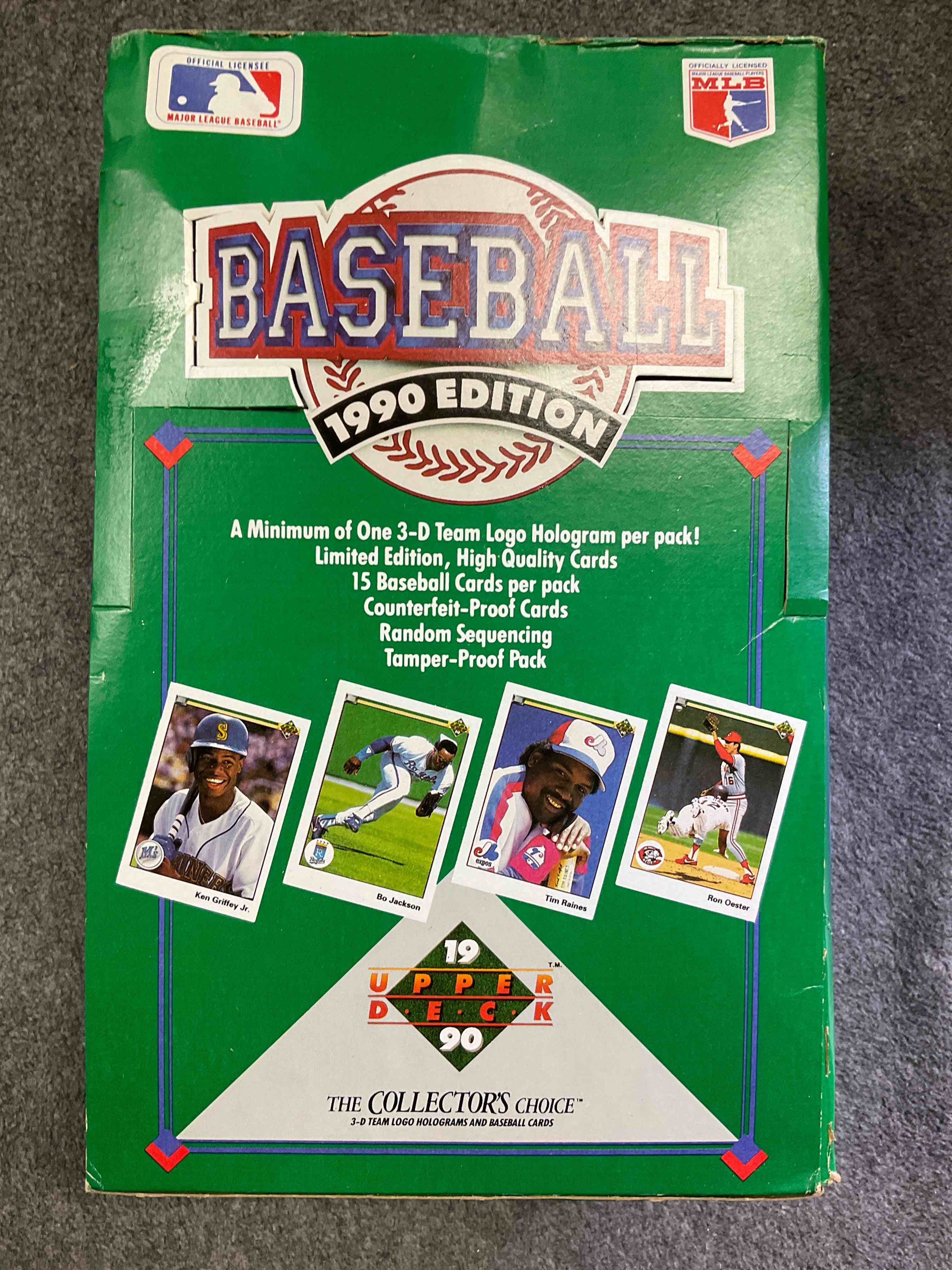 1990 Upper Deck Baseball Unopened Packs! Direct From Original Box! Look For Possible Collector’s 3D Team Logo Card! As Well As Early Ken Griffey Jr. Cards!