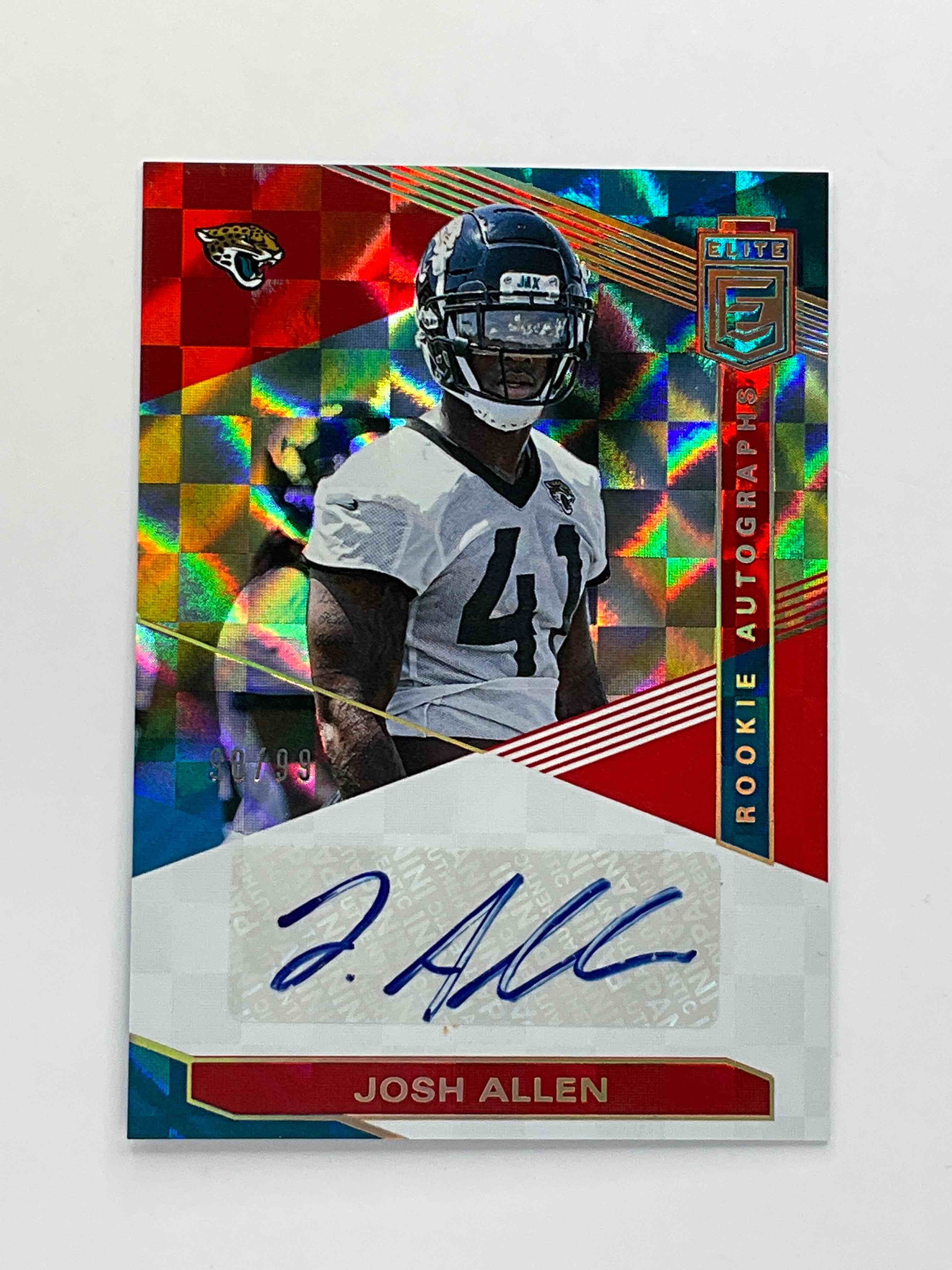 Wow!  As Good As It Gets!  Josh Allen Signed Rookie Autographs Checkered Elite, Stamped #98 Of Only 99 Made!  2019 Donruss Elite.  Hard To Find!  Mint!