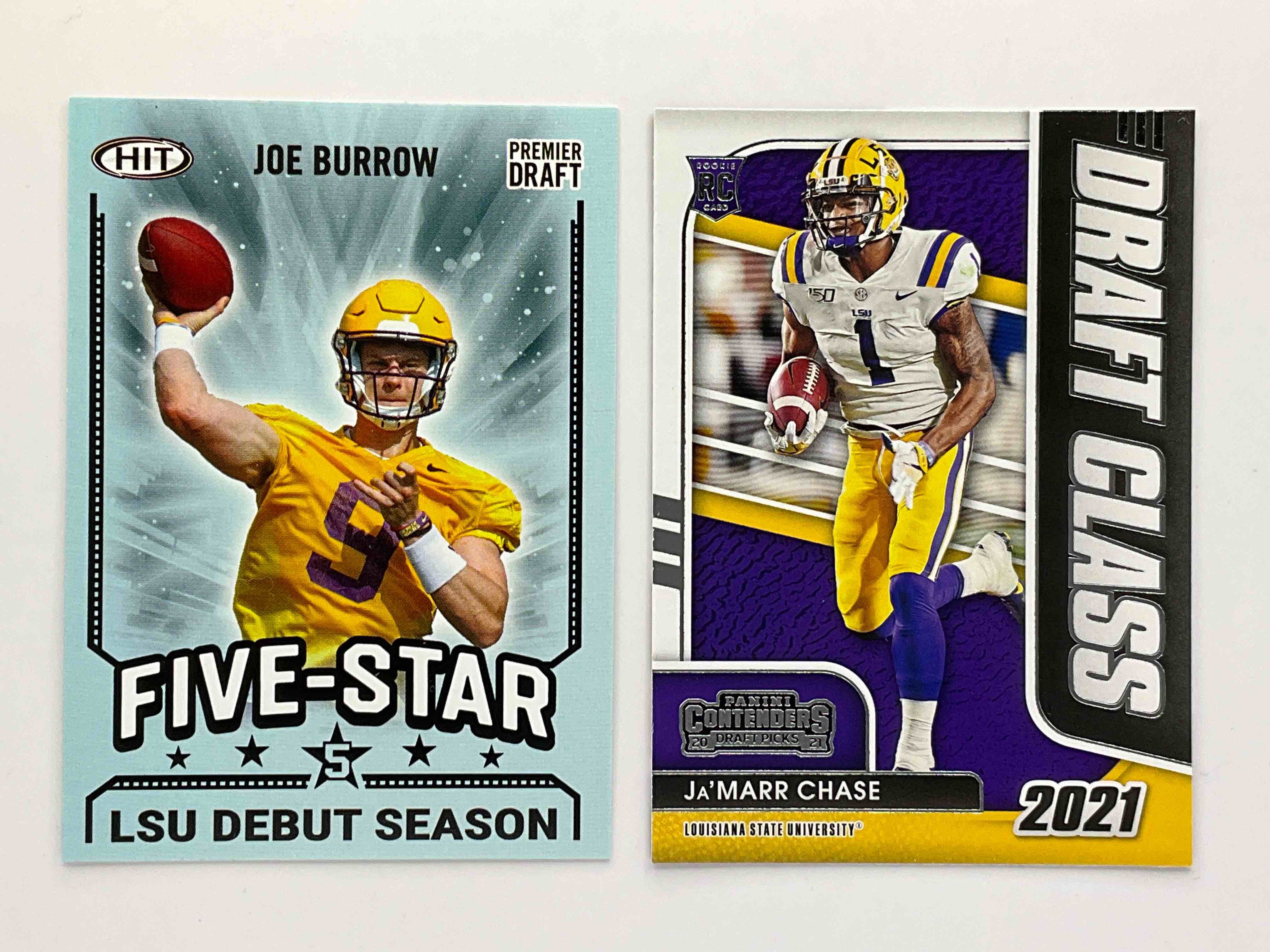 LSU Rookie Bros!  Two Awesome Rookie Cards, Joe Burrow 2020 Sage & Ja’ Marr Chase 2021 Contenders Draft Picks.  Both Rookies & Both Mint!