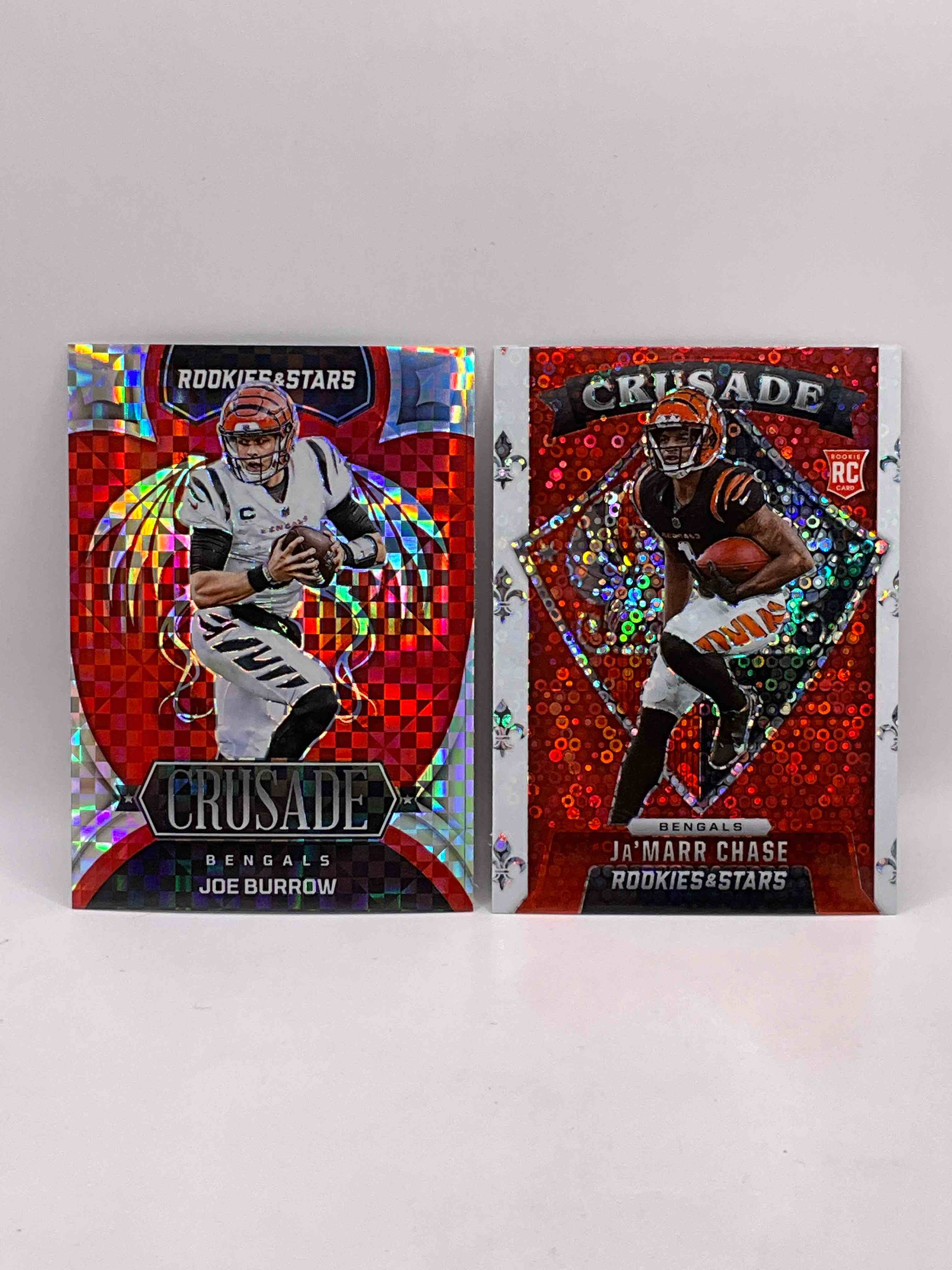 Crusade Bundle! Joe Burrow Checkered Refractor Rookies & Stars Card & Ja’marr Chase Crusade Sparkling Dazzle Disco Refractor Rookie Card!
