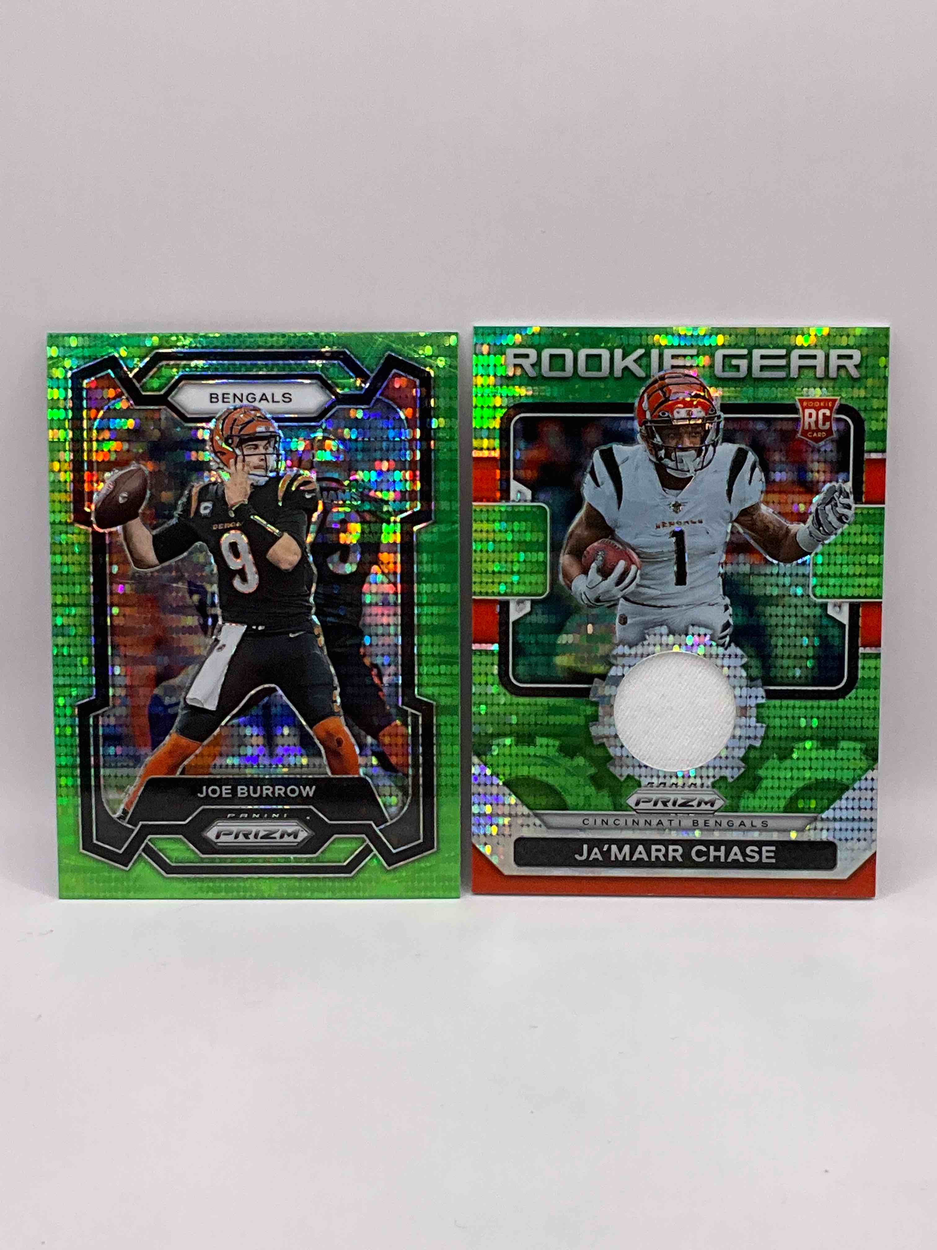 Neon Green Extravaganza! Pulsar Matching Refractors! Joe Burrow & Ja’marr Chase Rookie Gear Jersey Swatch Rookie Card!