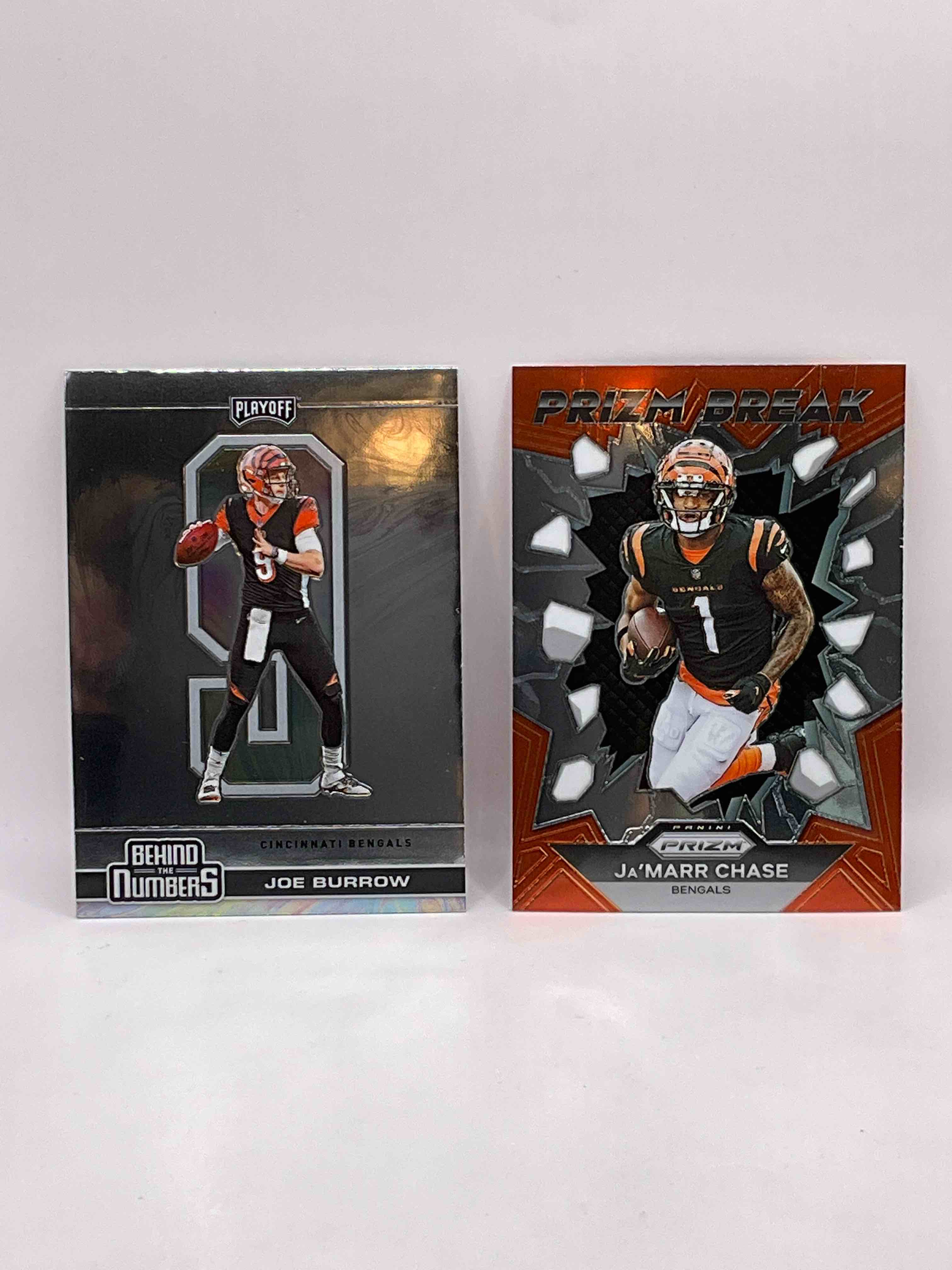 Joe Burrow Behind The Numbers Rookie Card & Ja’marr Chase Rare “Prizm Break” Edition Card! Both Mint!