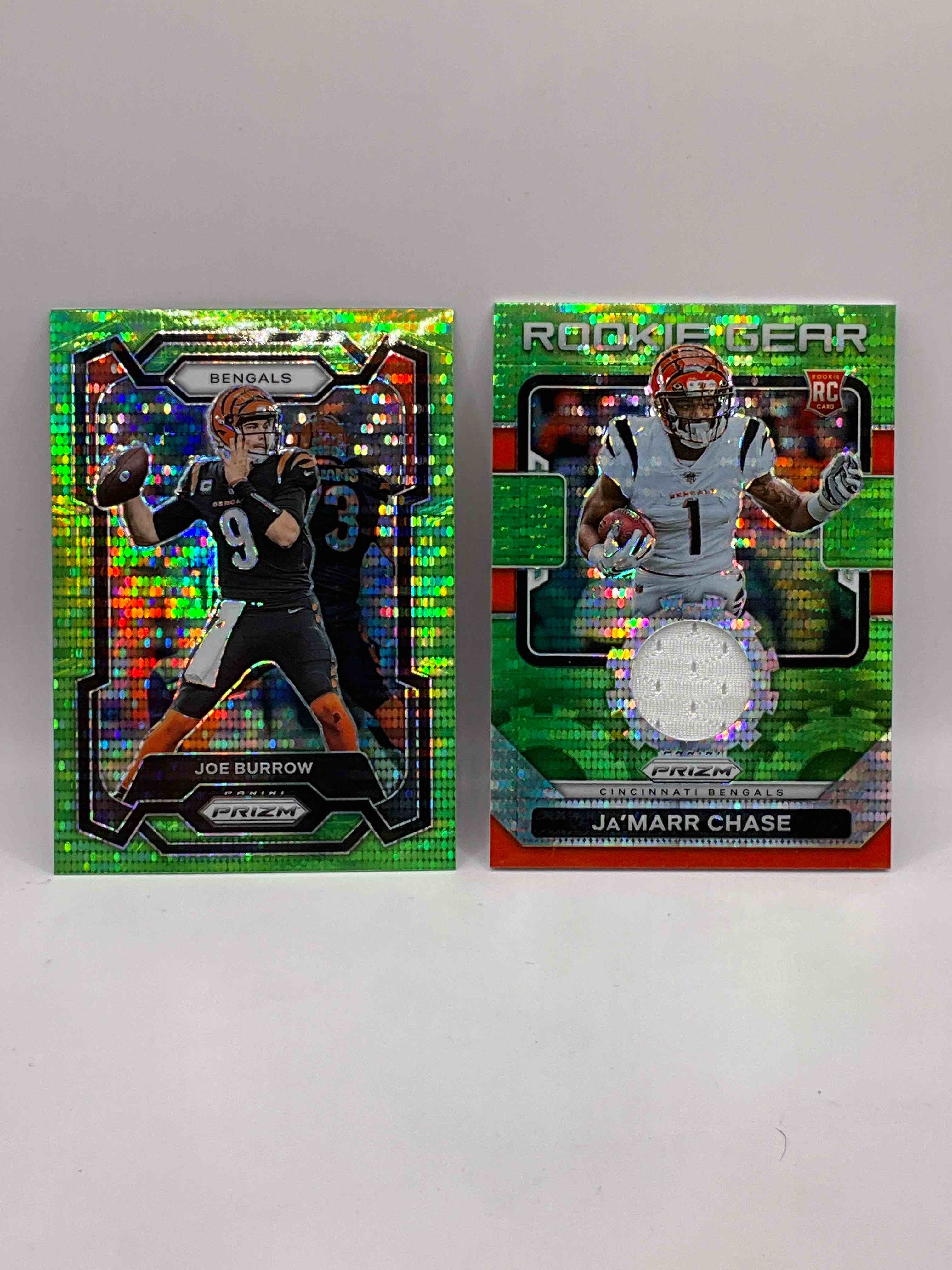 Neon Green Extravaganza! Green Pulsar Prizm Bundle! Joe Burrow Green Pulsar & Ja’marr Chase Green Pulsar Rookie Jersey Card! Both Mint!