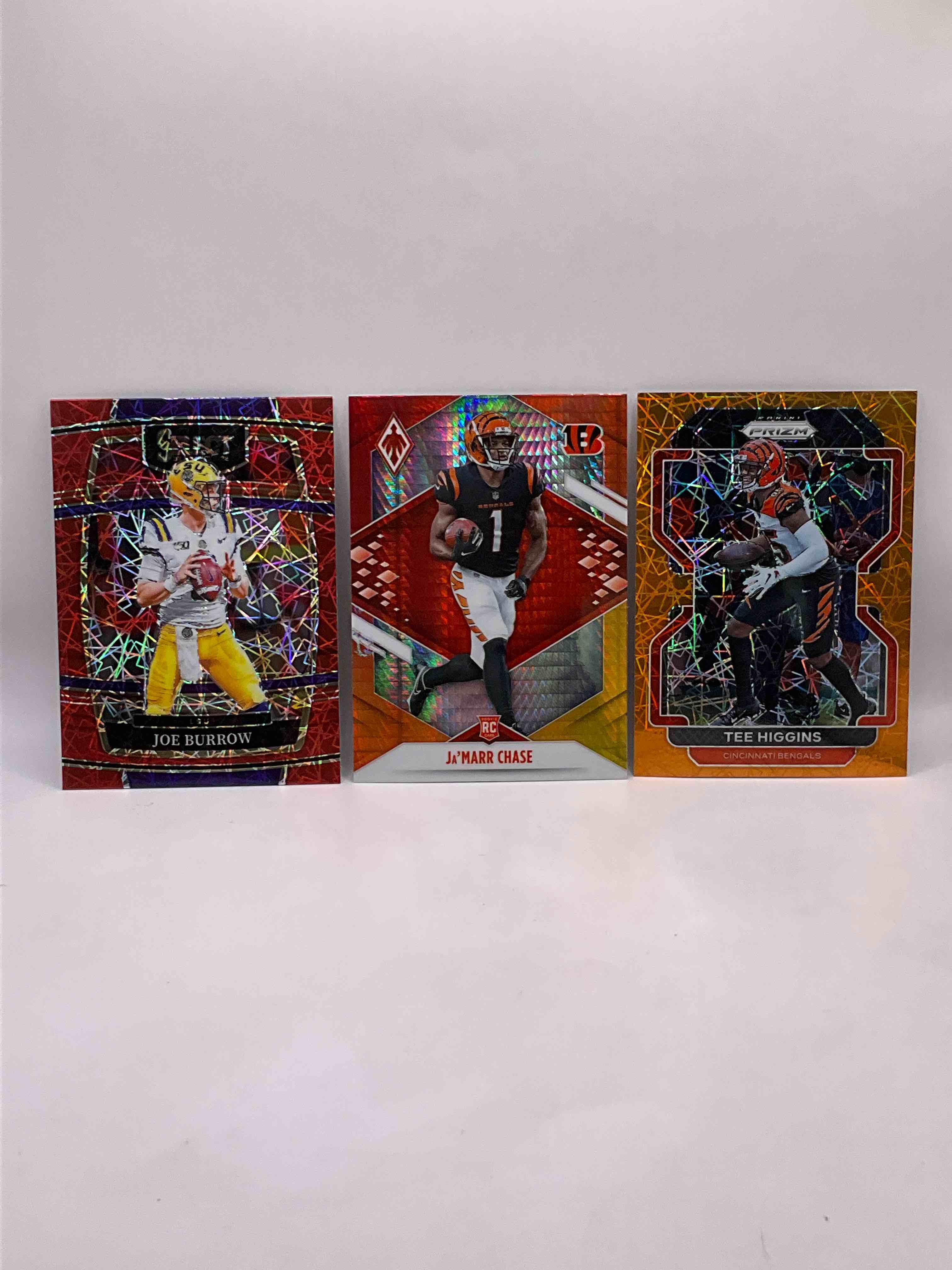 Color Rush Bonanza! Ultimate Cracked Laser Joe Burrow Panini Select, Ja’marr Chase Phoenix Rookie Card & Tee Higgins Laser Orange Prizm! All Mint!