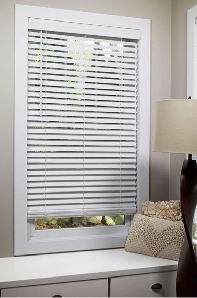 2-inch Flat Slat Faux Wood Cordless Room Darkening Blind for Windows - Starting at $18.97 - (Over 1,000 Custom Sizes) Faux Wood Blinds, Window Blinds Cordless, White - 34.5" W x 60" H