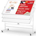70"x36" Rolling Whiteboard with Stand & Flipchart,Height Adjust Mobile Whiteboard Magnetic, 360° White Board with Stand for Home, Office & School, Dry Erase White Board on Wheels Double Sided