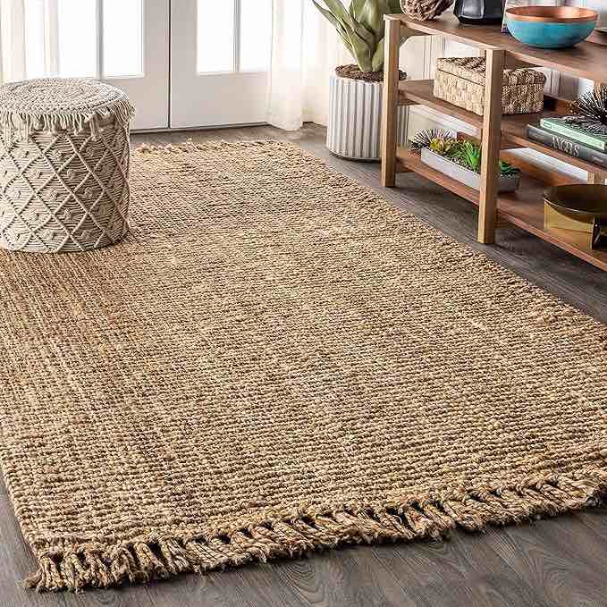 JONATHAN Y NRF103A-8 Pata Hand Woven Chunky Jute with Fringe Indoor Area -Rug Bohemian Farmhouse Easy -Cleaning Bedroom Kitchen Living Room Non Shedding, 8 ft x 10 ft, Natural Color