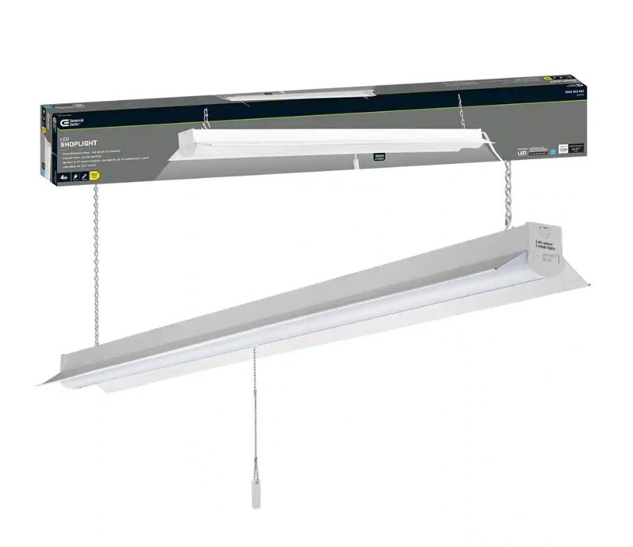Commercial Electric 4 ft. 64-Watt Equivalent Integrated LED White Shop Light Linkable 3200 Lumens 4000K Bright White 5 ft. Cord Included