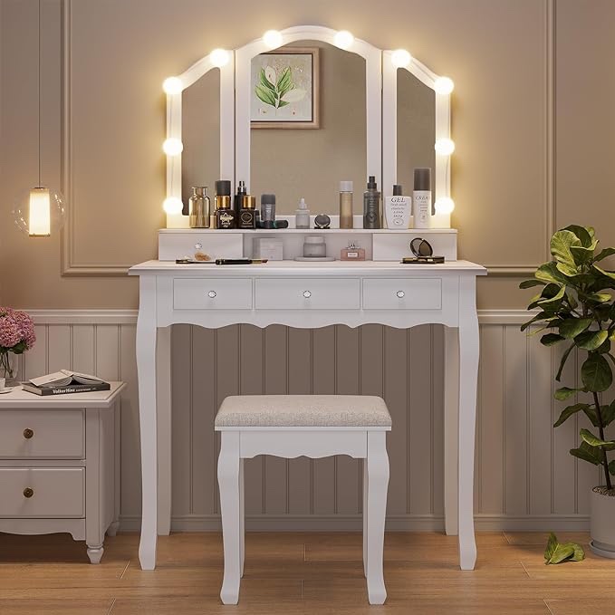 Makeup Vanity Desk With Fold Mirror And  Adjustable Lights (Similiar to)