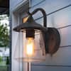 Modern Frosted Black Porch Outdoor Wall Sconce 1-Light Classic Exterior Lantern with Mushroom Clear Seeded Glass Shade